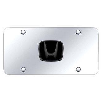 Autogold® - Chrome License Plate with 3D Black Pearl Honda Emblem