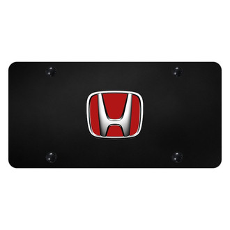 Autogold® - Black License Plate with 3D Chrome / Red Honda Emblem