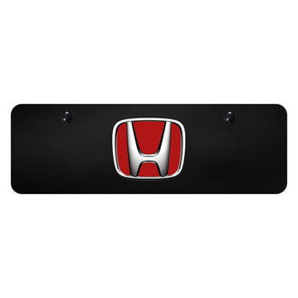 Autogold® - Black Mini Size License Plate with 3D Chrome / Red Honda Emblem