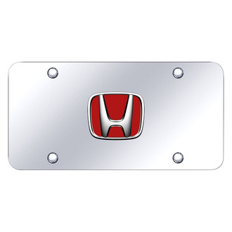 Autogold® - Chrome License Plate with 3D Chrome / Red Honda Emblem