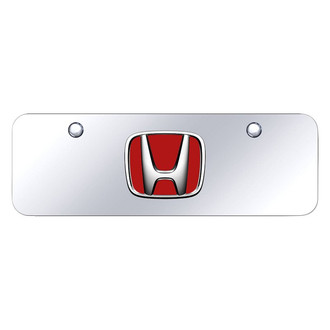 Autogold® - Chrome Mini Size License Plate with 3D Chrome / Red Honda Emblem