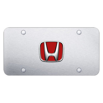 Autogold® - Brushed License Plate with 3D Chrome / Red Honda Emblem