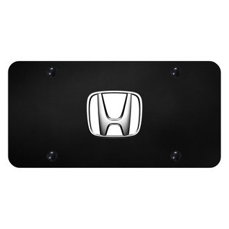 Autogold® - Black License Plate with 3D White / Chrome Honda Emblem