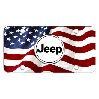 Autogold® - Chrome License Plate with Wave Flag Jeep Logo