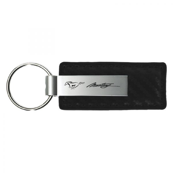 Autogold® - Mustang Script Black Carbon Fiber Leather Key Chain