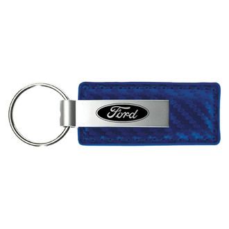 Autogold® - Ford Logo Blue Carbon Fiber Leather Key Chain