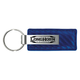 Autogold® - Longhorn Laramie Logo Blue Carbon Fiber Leather Key Chain
