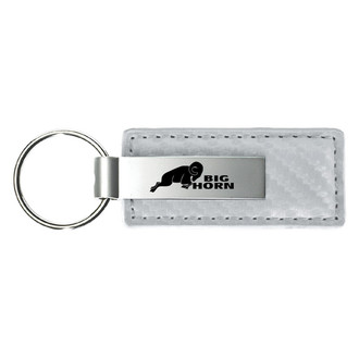 Autogold® - Big Horn Logo White Carbon Fiber Leather Key Chain