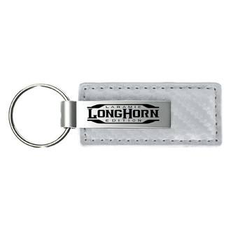 Autogold® - Longhorn Laramie Logo White Carbon Fiber Leather Key Chain
