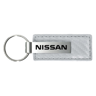 Autogold® - Nissan Logo White Carbon Fiber Leather Key Chain