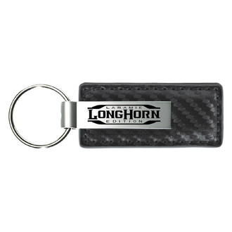 Autogold® - Longhorn Laramie Logo Gun Metal Carbon Fiber Leather Key Chain