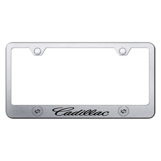 Autogold® - Brushed License Plate Frame with Laser Etched Cadillac Logo and Emblem