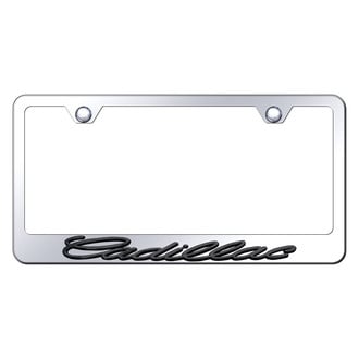 Autogold® - Chrome License Plate Frame with 3D Black Pearl Cadillac Logo