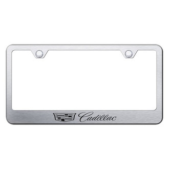 Autogold® - Brushed License Plate Frame with Laser Etched Cadillac New Logo and Emblem