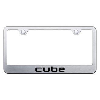 Autogold® - Brushed License Plate Frame with Laser Etched Cube Logo
