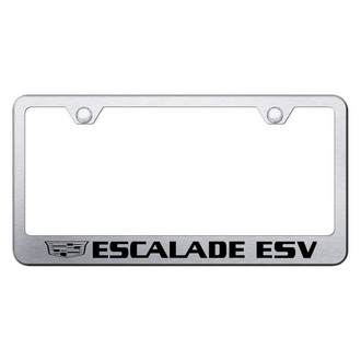Autogold® - Brushed License Plate Frame with Laser Etched Escalade ESV Logo and Cadillac Emblem