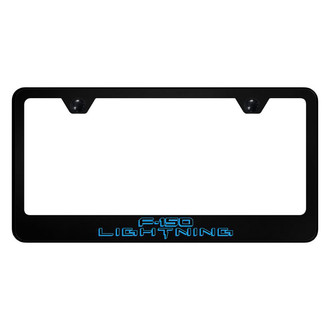 Autogold® - UV Printed Black License Plate Frame with Laser Etched F-150 Lightning Logo