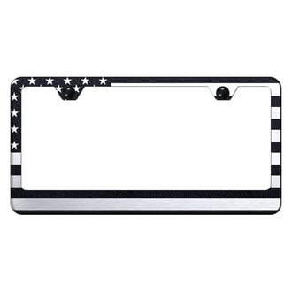 Autogold® - Brushed License Plate Frame with Laser Etched USA Flag Logo
