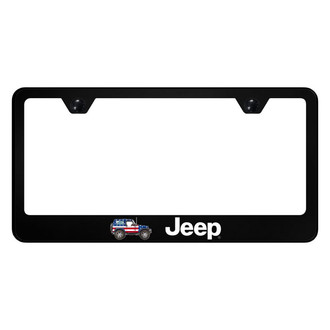 Autogold® - UV Printed Black License Plate Frame with Jeep Flag