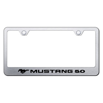 Autogold® - Brushed License Plate Frame with Laser Etched Mustang 5.0 Logo