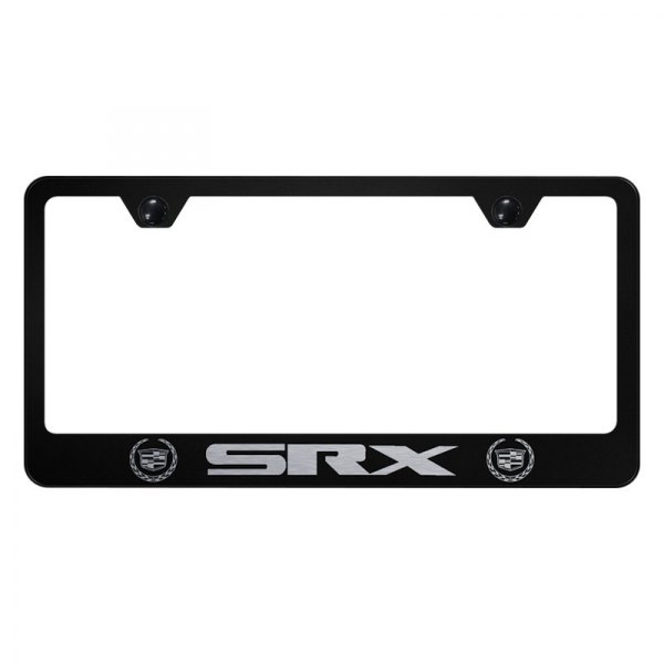 Autogold® - License Plate Frame with Laser Etched SRX Old Logo and Dual Cadillac Emblem