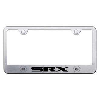 Autogold® - Brushed License Plate Frame with Laser Etched SRX Old Logo and Dual Cadillac Emblem