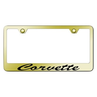 Autogold® - Gold License Plate Frame with Script Laser Etched Corvette Logo