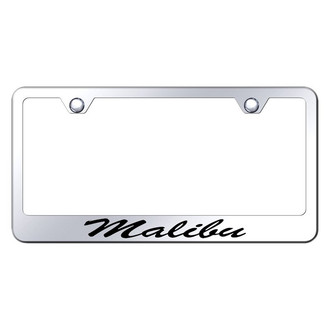 Autogold® - Chrome License Plate Frame with Script Laser Etched Malibu Logo