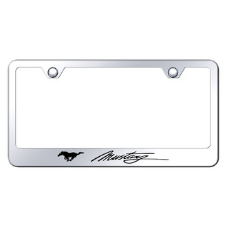 Autogold® - Chrome License Plate Frame with Script Laser Etched Mustang Logo