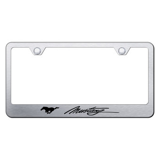 Autogold® - Brushed License Plate Frame with Script Laser Etched Mustang Logo