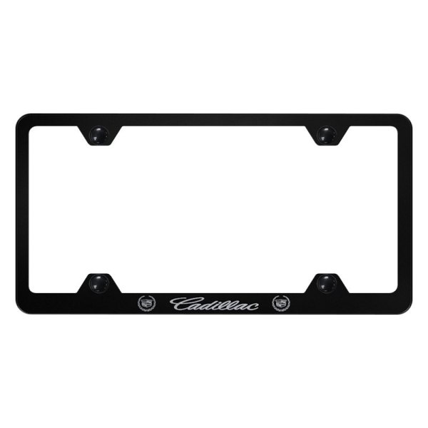 Autogold® - Wide Body License Plate Frame with Laser Etched Cadillac Logo and Dual Emblem