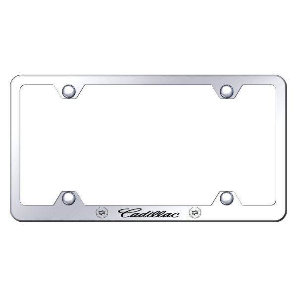 Autogold® - Wide Body License Plate Frame with Laser Etched Cadillac Logo and Dual Emblem