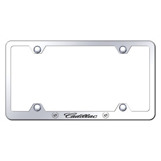 Autogold® - Wide Body Chrome License Plate Frame with Laser Etched Cadillac Logo and Dual Emblem