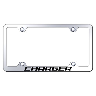Autogold® - Wide Body Chrome License Plate Frame with Laser Etched Charger Logo
