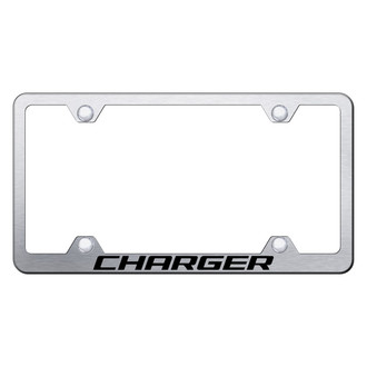 Autogold® - Wide Body Brushed License Plate Frame with Laser Etched Charger Logo