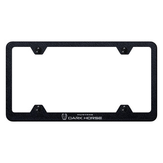 Autogold® - Wide Body Rugged Black License Plate Frame with Laser Etched Mustang Dark Horse Logo