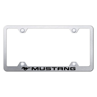 Autogold® - Wide Body Brushed License Plate Frame with Laser Etched Mustang Logo