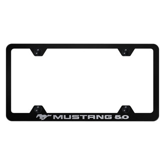 Autogold® - Wide Body Black License Plate Frame with Laser Etched Mustang 5.0 Logo