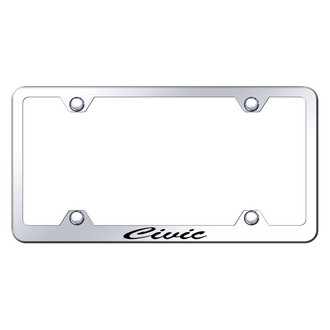 Autogold® - Wide Body Chrome License Plate Frame with Script Laser Etched Civic Logo