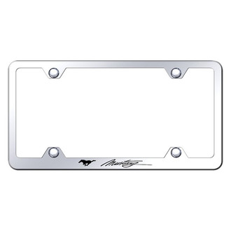 Autogold® - Wide Body Chrome License Plate Frame with Script Laser Etched Mustang Logo