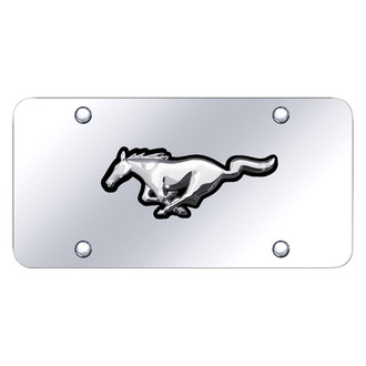 Autogold® - Chrome License Plate with 3D Black / Chrome Mustang Horse Emblem