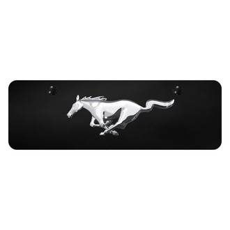 Autogold® - Black Mini Size License Plate with 3D Chrome Mustang Horse Emblem