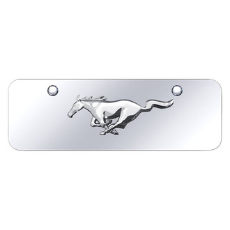 Autogold® - Chrome Mini Size License Plate with 3D Chrome Mustang Horse Emblem