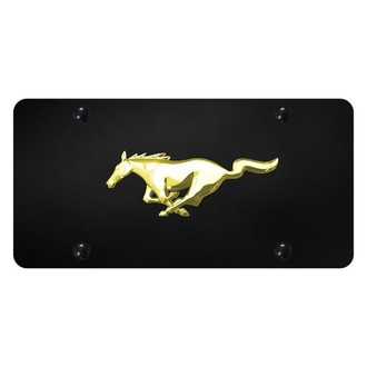 Autogold® - Black License Plate with 3D Gold Mustang Horse Emblem