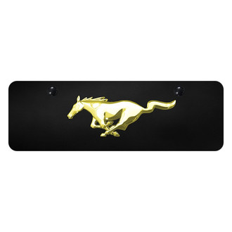 Autogold® - Black Mini Size License Plate with 3D Gold Mustang Horse Emblem