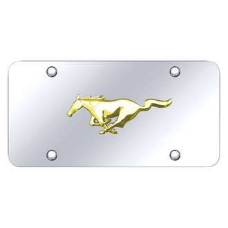 Autogold® - Chrome License Plate with 3D Gold Mustang Horse Emblem