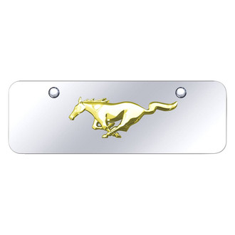 Autogold® - Chrome Mini Size License Plate with 3D Gold Mustang Horse Emblem