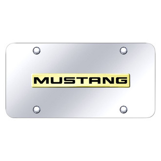 Autogold® - Chrome License Plate with 3D Gold Mustang Logo