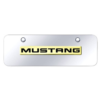 Autogold® - Chrome Mini Size License Plate with 3D Gold Mustang Logo