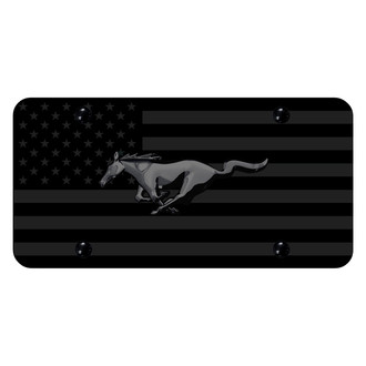 Autogold® - Subdued Flag License Plate with 3D Black Pearl Mustang Logo